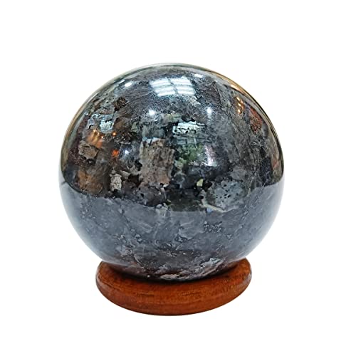 Image of Shubhanjali Healing Crystal Stone Sphere Vastu Natural Larvikite Crystal Sphere Ball Crystal Larvikite Stone Sphere for Home Decor Showpieces Table Decor Meditation 250-300 Gm