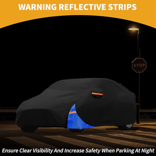 Image of All-Weather Waterproof Car Cover - UV-Resistant Outdoor Full Exterior Protection for Tesla Model Y 2020-2024 210D-PU Black Blue with Right Side Zipper