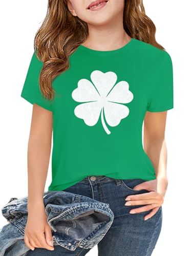 Girls Short Sleeve T Shirts Kids Fashion Saint Patrick's Day Tops Crewneck Tees 5-14 Years