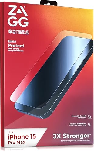 ZAGG InvisibleShield Glass Screen Protector for iPhone 15 Pro Max - 3X Stronger Tempered Glass Scratch & Impact Protection Smudge-Resistant Easy to Install - Clear