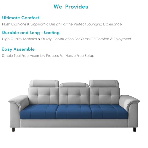 Image of Casaliving Ella 3 Seater Sofa Set for Living Room (Blue Grey Colour Fabric) Premium Fabric Sofa