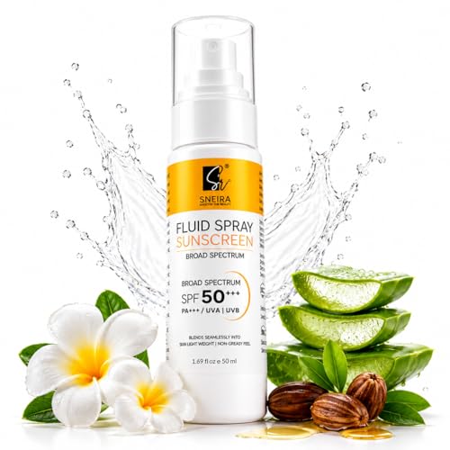 Image of Fluid Spray Sunscreen SPF 50+ PA+++ 50ml | Broad Spectrum UVA UVB Sun Protection for Face & Body | Lightweight No White Cast Water Resistant Sunscreen | Free Daily Use for Men & Women