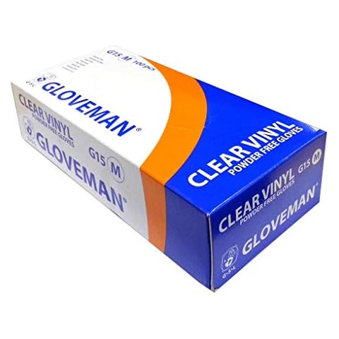 1 Box of Gloveman Clear Vinyl Powder Free Gloves - Sizes Extra Small to Extra Large (Large) Cover