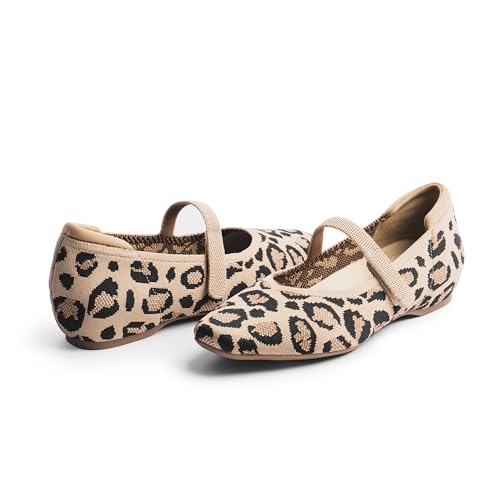 Image of Cusolemore Mary Jane Flat Shoes for Women with Arch Support and Concealed Low Wedge Heel, Comfortable Women Square Toe Ballet Flats Knit Dress Shoes