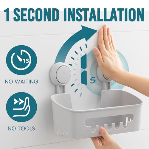 Image of TAILI Shower Caddy Suction Cup 2 Pack, Heavy Duty Bathroom Organizer, Removable Shelves for Inside Shower, Shampoo, Waterproof Suction Plastic Storage for Bathroom Accessories Holder, Gray