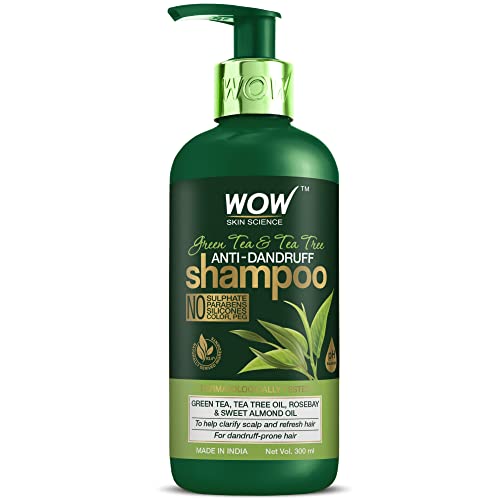 WOW Skin Science Green Tea & Tea Tree Anti-Dandruff Shampoo - NO Sulphates, Parabens, Silicones, Color & PEG - 300 ml