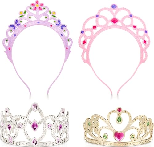 Melissa & Doug Dress-Up Tiaras Play Set for Kids (4-Piece) – Pretend Princess Crowns for Costume Role Play – Preschool Jewelry Toys for Girls Ages 3+
