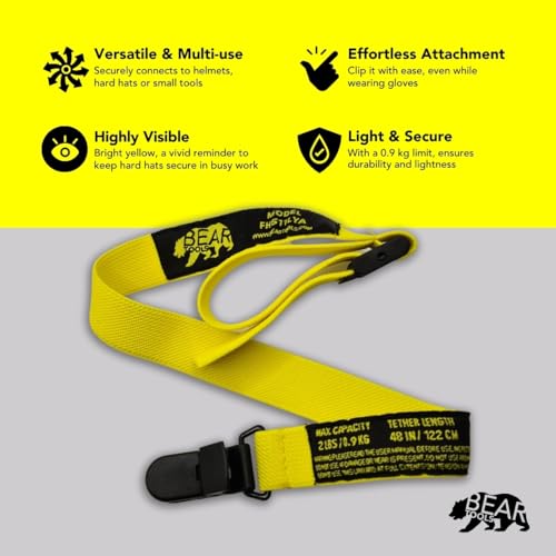 Image of BearTOOLS Yellow Fabric Helmet Lanyard Clip Dual Attachment 50cm /19 Inches Universal Fit, For all Hard Hats, Max Load 0.9KG 50CM (2)
