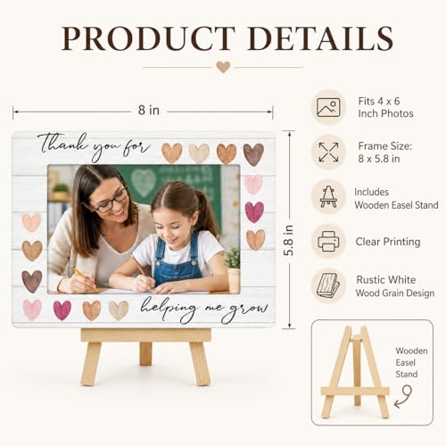 Image of DETIHO Teacher Appreciation Gifts Picture Frame, Thank You for Helping Me Grow Teacher Photo Frame for 4x6 Photo, End of Year Teacher Gifts from Students - C18