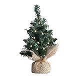 Tabletop Mini Artificial Christmas Tree 6.7 Inch - Realistic PE Branches with Burlap Base,...