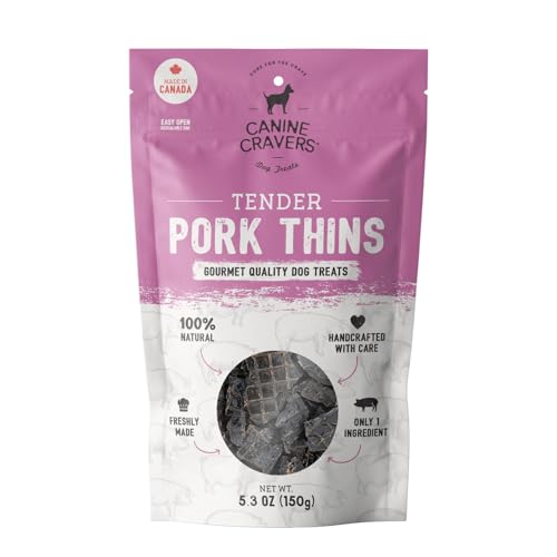 Canine Cravers Single Ingredient Dog Treats – Pork Thin Tenders - Human Grade Air Dried Hypoallergenic Pet Food – Grain, Gluten, and Soy Free – 100% All Natural - 5.3 oz