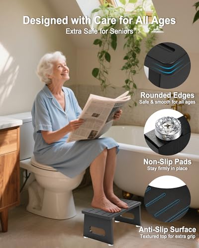 Image of Foldable Toilet Stool, 7.5 Inches Bamboo Toilet Stool Squat for Adults, Collapsible Poop Stool for Bathroom, Potty Step Stool with Non-Slip Strip
