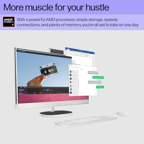 Image of HP All-in-One Desktop Computer 27 Inch Touchscreen, AMD Ryzen AI 7 350 w /50 NPU Tops, 32 GB DDR5, 2 TB SSD, FHD IPS Display, Copilot+ PC, Wi-Fi 6, BT 5.4, FHD Cam, Windows 11 Pro, Wireless KB & Mouse