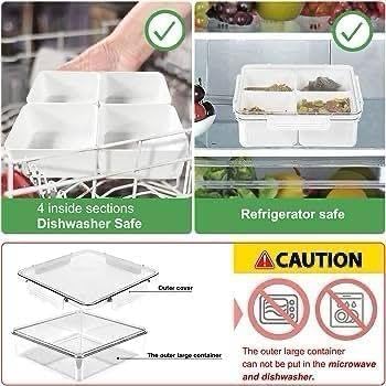 ERITIN Polypropylene Storage Serving Trays for Divided Veggie Tray with Lid Sealed Sectioned Snack Serving Platter Storage with 4 Compartments Snackle Box (Beige) 3