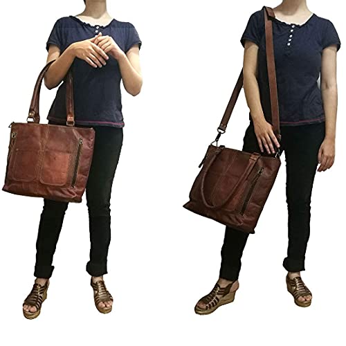 SincE 95 Handicraft Genuine Leather Brown Tote Crossbody Messenger Bag Ladies Shoulder Handbag Satchel Evening Bag 2 41YpBD4GPPS. SL500