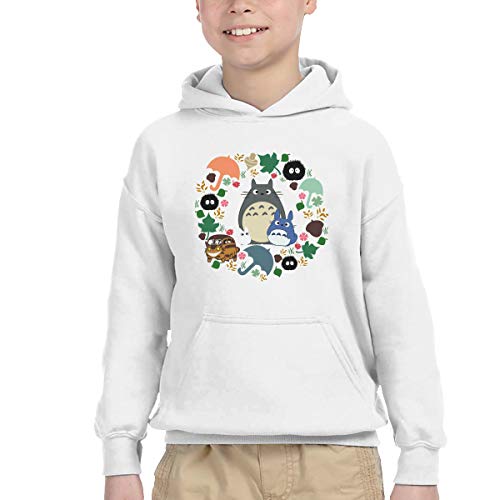 HATUO My Neighbor Totoro Wreath - Anime, Catbus, Soot Sprite, Totoro, Umbrella Kids Children Hooded Sweatshirt Boys Girls Pullover Hoodie with Pocket