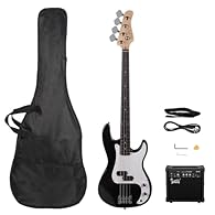 STABLE QUALITY: The full-size bass guitar features a naturally dried solid paulownia body, maple neck, and rosewood fingerboard. Quality tonewood interstitial structure is uniform and dense, which is not easy to crack and deform. This right-handed ba...