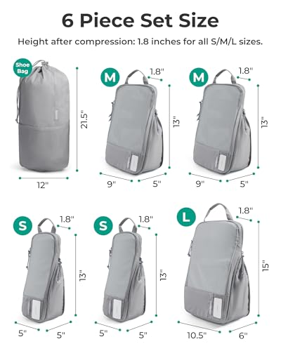 Image of BAGSMART 6 Set Packing Cubes, Expandable Luggage Organizer for Carry on Luggage, Compression and Lightweight Suitcase Organizers for Woman & Man, Grey, 6 PCS