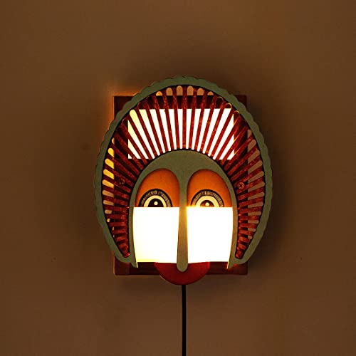 Image of ExclusiveLane Wooden Wall Lamp Wall Lights for Living Room | 'Gleeful Smile' Sheesham & Pine Wood Handpainted Decorative Wall Hanging Light for Home Decor (9 Inch, Without Bulb)