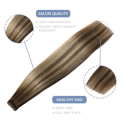 Image of COOKAYU Invisible Tape in Extensions Human Hair, Medium Brown to Caramel Blonde 20Inch 45g 20pcs Injected Tape in Human Hair Straight Invisi Edge Extension
