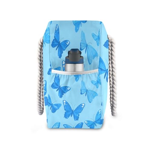 ATTX Blue Butterflies Beach Bags for Women - Large Beach Bags with Zipper Waterproof Sandproof Swim Pool Bag Large Tote#2723