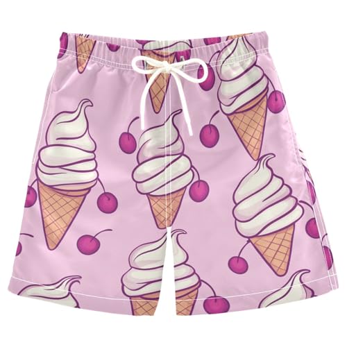 Boys Beach Board Shorts Sweet Icecream Cherry Swim Trunk Teen Swimwear 8-16Y