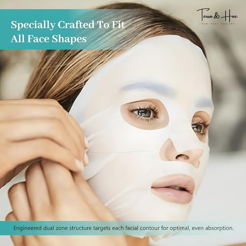 Image of Terra & Hue Korean Glass Skin Overnight Collagen Face Mask with Facial Headband and Glow Tracker for Young, Glowing Skin, 2X Natural Bio Collagen, 4X Hydration, Pigmentation, Pore Minimizing, Collagen Mask Overnight, Pack Of 16