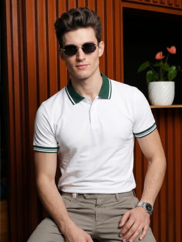 Image of Veirdo Pure Cotton Half Sleeves Regular Fit Plain Solid Classic Polo Colored Collar T-Shirt for Men (Colors: Olive, Maroon, Navy, Black, Green & Orange)