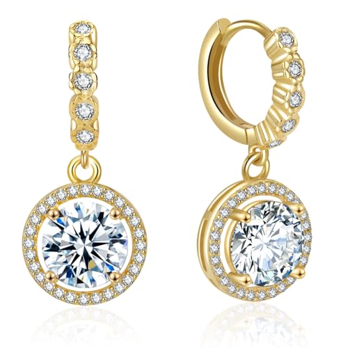 Moissanite Hoop Earrings for Women，2-6CT Halo Round 18K White Gold Plated 925 silver D Color Drop Earrings, Certificate Jewelry for Her Birthday Wedding