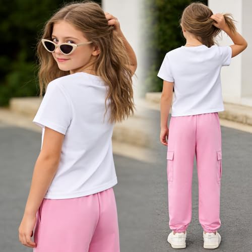 Image of Tween Girl Clothes 2 Piece Outfit Summer Short Sleeve Top + Jogger Pants Spring Fall Clothing Set Size 4-14 Years