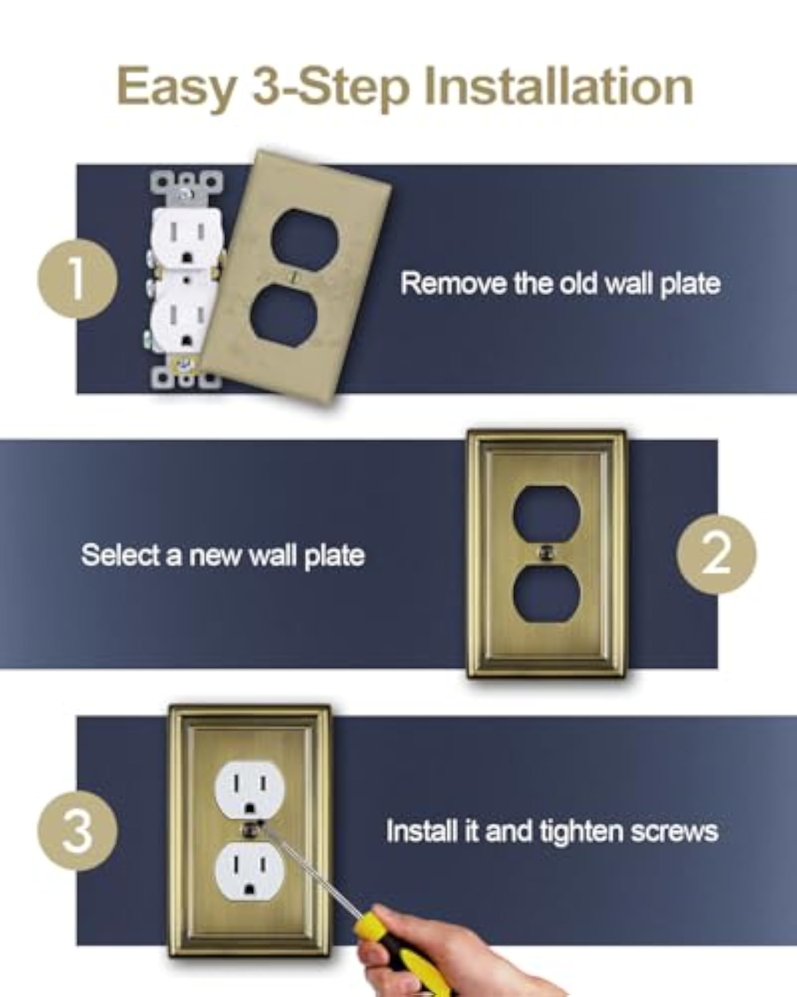 Switch Plates Outlet Covers, 4-Pack Antique Brass Metal Wall Plate