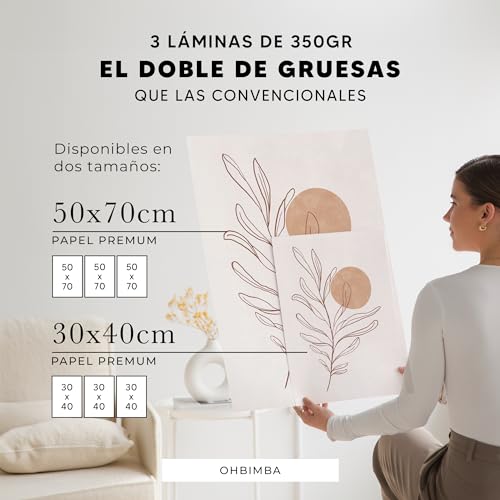 OHBIMBA® Set De 3 Laminas Decorativas Pared Abstractas Para Cuadros Decoracion Salon Modernos - Posters Para Pared Cuadros Decorativos Decoracion Pared - Lienzos Decorativos Tamaño 30X40cm - S3026 - imagen 3