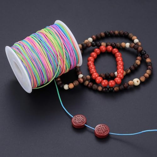 Image of Elastic Thread for Bracelet Stretchy Bracelet String 1mm Rainbow Elastic for Making, 328Ft Sturdy Beading DIY Thread Cord for Jewelry Necklace Crafts, Multi, 1 Count, Multicolor