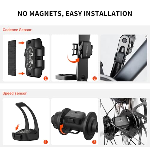 COOSPO BK9 Cadence Speed Sensor, Bluetooth 5.0 ANT+ Wireless Cycling Speed RPM Cadence Sensor, IP67 Waterproof & 300H Battery, Compatible with Cycling Computers and Rouvy/Peloton/Wahoo APP