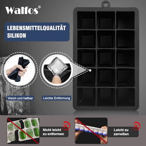 Walfos® Silikon Eiswürfelform,3er-Pack flexible Eiswürfelformen mit Deckel, quadratische eiswürfelbehälter zum einfachen Lösen,BPA-frei… – Ansicht 3