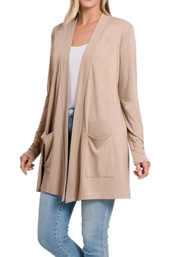 Image of Women's Open Front Cardigan Long Sleeve with Pockets Casual Outwear
