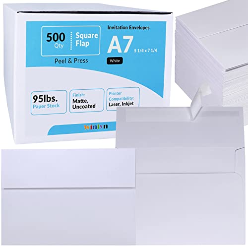 A7 Invitation Envelopes, 500 white square-flap self-seal (5.25 x 7.25) for cards
