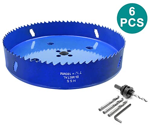 Image of 7-1 /4 Inch Hole Saw with Arbor, 1.2 Inch Cutting Depth | Heavy Duty, HSS Bi-Metal, For Wood Cornhole Boards Plastic Drywall & Thin Metal, Smoothly Cutting