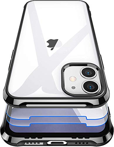 Garegce Coque Compatible avec iPhone 11 2019, 2 Pack Verre trempé Protecteur écran, Placage Transparent Silicone Antichoc Bumper, Protection Cover Compatible avec iPhone 11-6.1 Pouces - Noir Cover