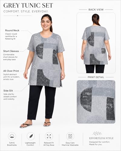 Image of In Love Women's All-Over Printed Cotton Plus Size Longline T-Shirt with Pockets