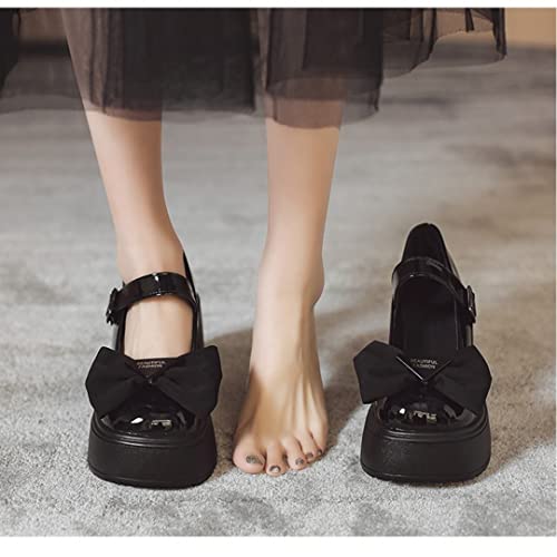 Image of Women's Platform Mary Janes Heart Cat Buckle Rivets Ankle Lolita Gothic Princess Platform Pumps Patent Leather Thorn Vintage Traditional Embroidery Upper Dress Shoes