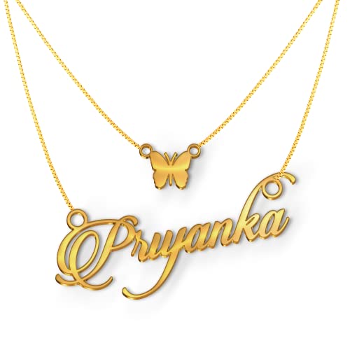 Image of Priyanka Cursive Gold & Silver Name Pendant Necklace, Best Jewelry Gift for Girls.