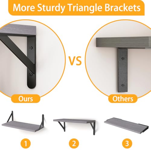 Image of YGEOMER 16.5 Inch Floating Shelves for Wall, Farmhouse Wall Shelves for Bedroom, Bathroom Storage, Living Room and Kitchen Decor (Set of 6 Grey)