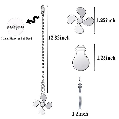 4Pcs Ceiling Fan Pull Chain, Decorative Ceiling Fan Pulls Chain Extension, Ceiling Fan Pull Chain Ornaments, Ceiling Fan Chain With 12 Inches 3.2Mm Diameter Beaded Ball Fan Pull Chain Extender, Silver #TOP1