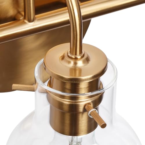 Image of KSANA Bathroom Vanity Light, 3-Light Gold Bathroom Light Fixtures, Electroplated Copper Modern Vanity Lights for Bathroom with Globe Clear Glass Shades