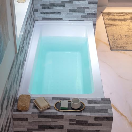 Image of WOODBRIDGE 60 inch Acrylic Rectangular Alcove Soaking Bathtub in White with Left Drain, Chrome pop-up Drain Included, LB429-L