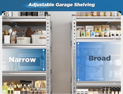 REIBII Garage Shelving, 4 Tier Storage Shelves Load 2000LBS, Adjustable Garage Shelving Heavy Duty, Metal Shelves Unit for Basement, Warehouse, 48\" W x 60\" H x 18\" D, Galvanized - Thumbnail 4