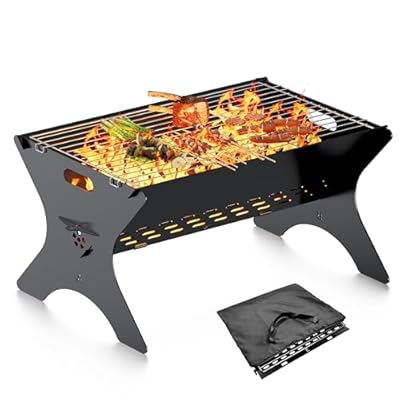 Bearfire Camping Campfire Grill, 16"Lx12"D Portable Folding Charcoal Grills, Backpacking BBQ Grill with Carry Bag, Outdoor Fire pit for Camping, Picnic, Bonfire, Patio, Backyard