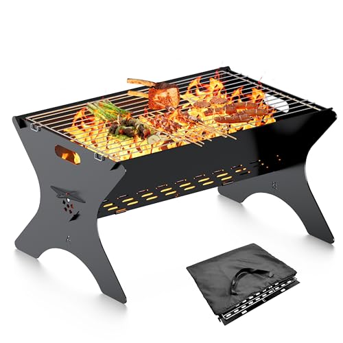 Bearfire Camping Campfire Grill, 16'Lx12'D Portable Folding Charcoal Grills, Backpacking BBQ Grill...