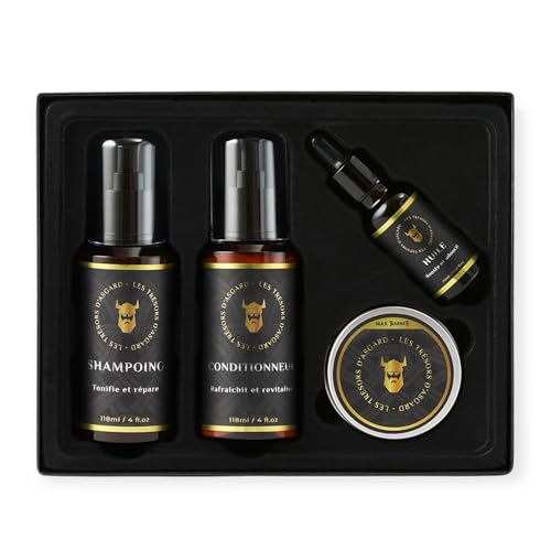 MAX BARBER – Estuche de cuidado de barba 4 en 1 – Aceite, champú, acondicionador y bálsamo – eficacia probada clínicamente